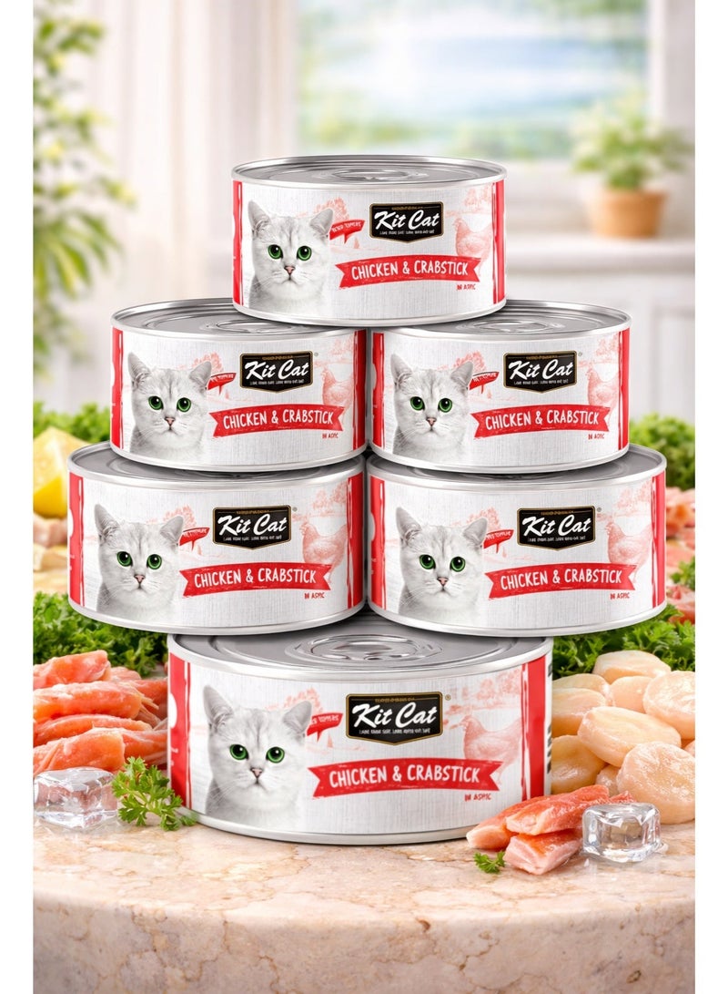 Super Premium Grain Free Chicken & Crabstick Canned Cat Wet Food 80g (Pack of 6)